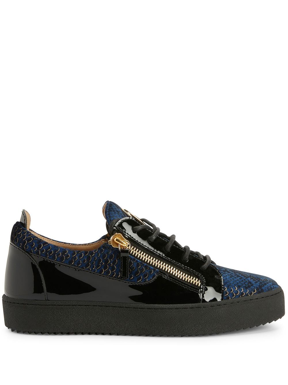Giuseppe Zanotti 鳞片印花皮质运动鞋 - 蓝色