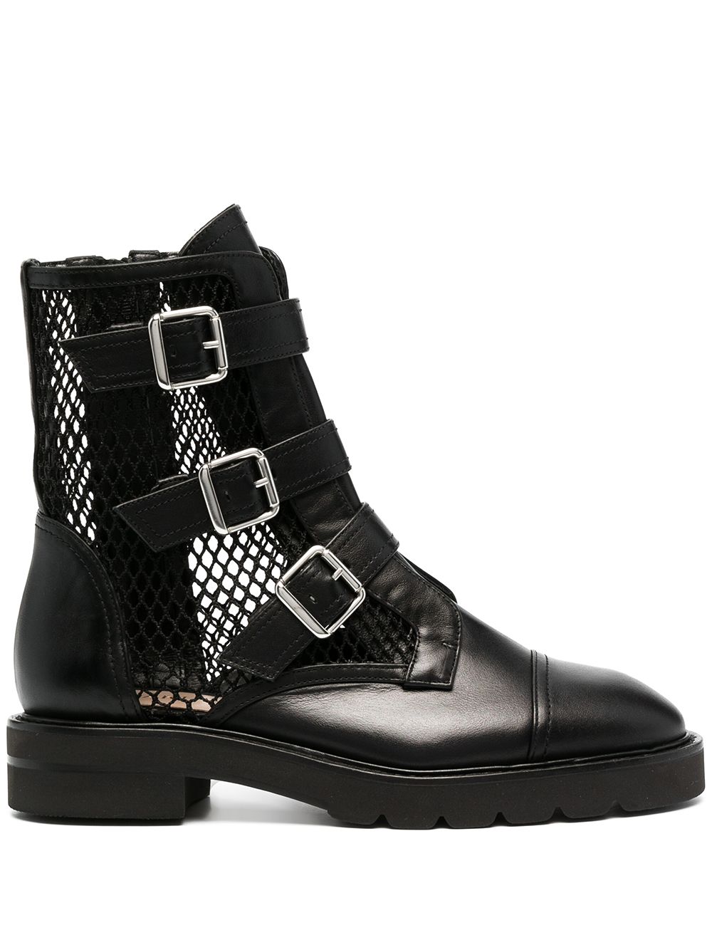 Stuart Weitzman 拉链皮质短靴 - 黑色