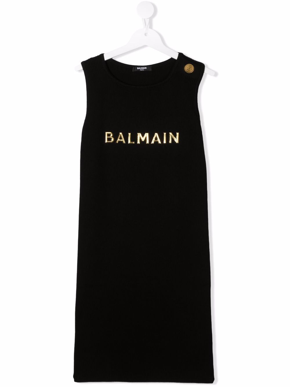 Balmain Kids 巴尔曼 logo印花无袖连衣裙 - 黑色