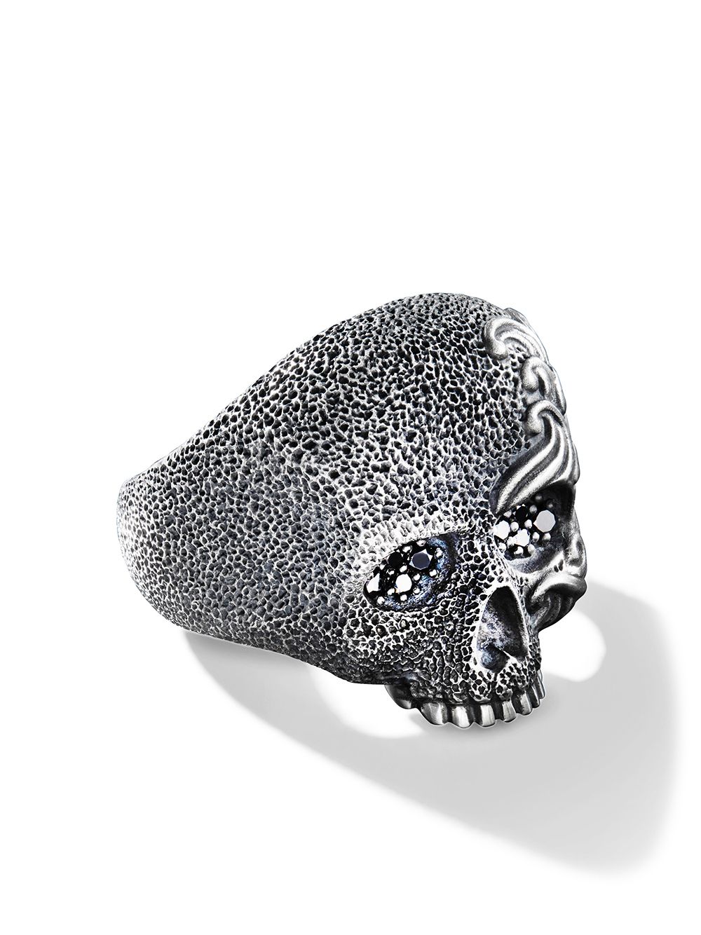 David Yurman 纯银 Waves Skull 钻石戒指 - 银色