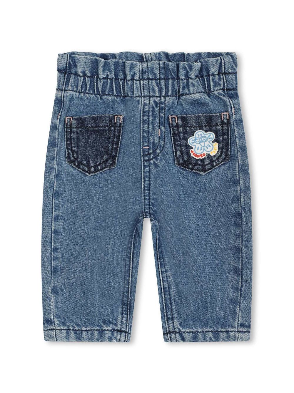 Kenzo Kids logo 贴花牛仔长裤 - 蓝色