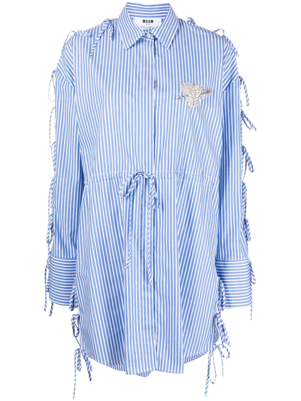 MSGM 条纹棉衬衫裙 - 蓝色