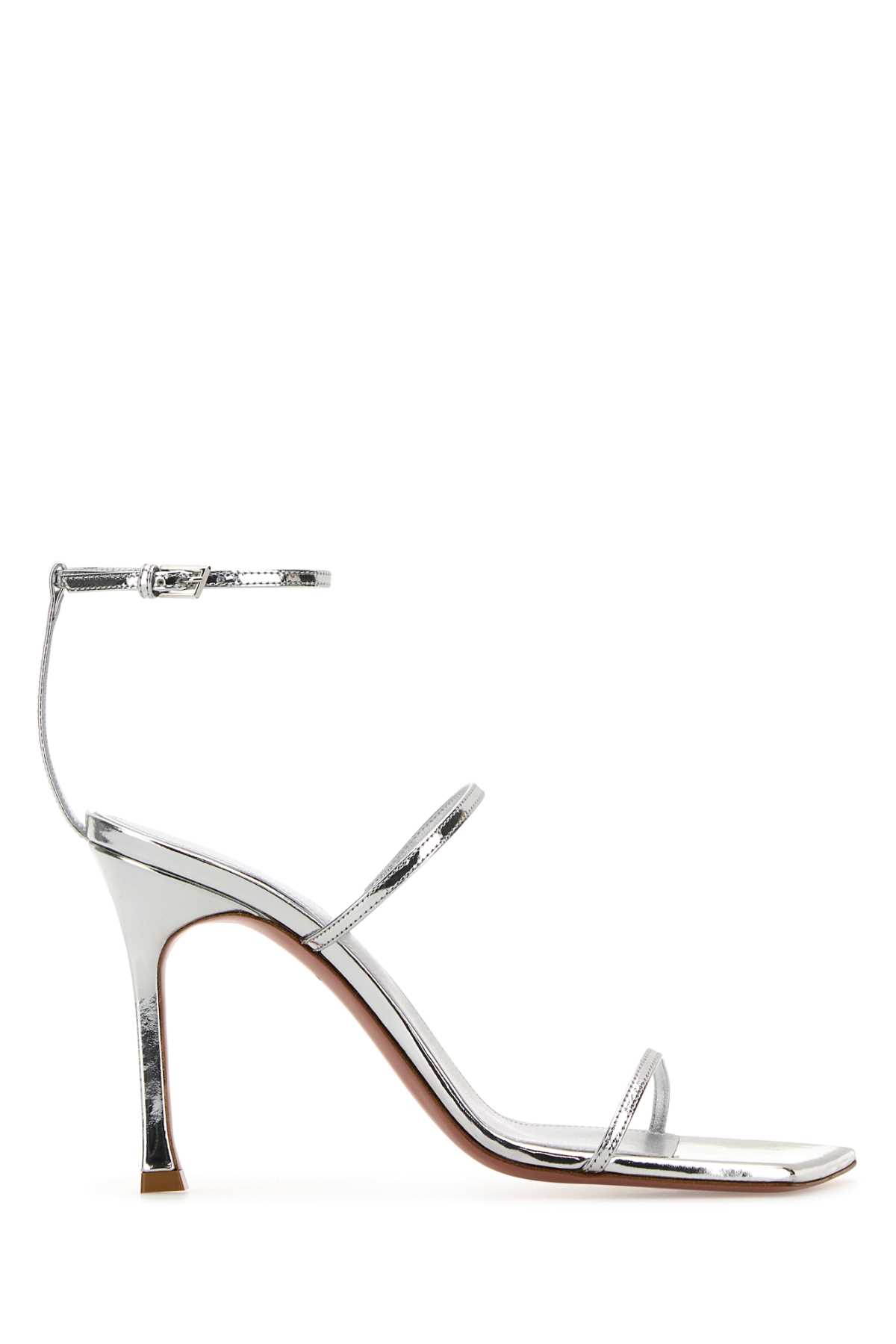 Amina Muaddi Silver Leather Maya Sandals
