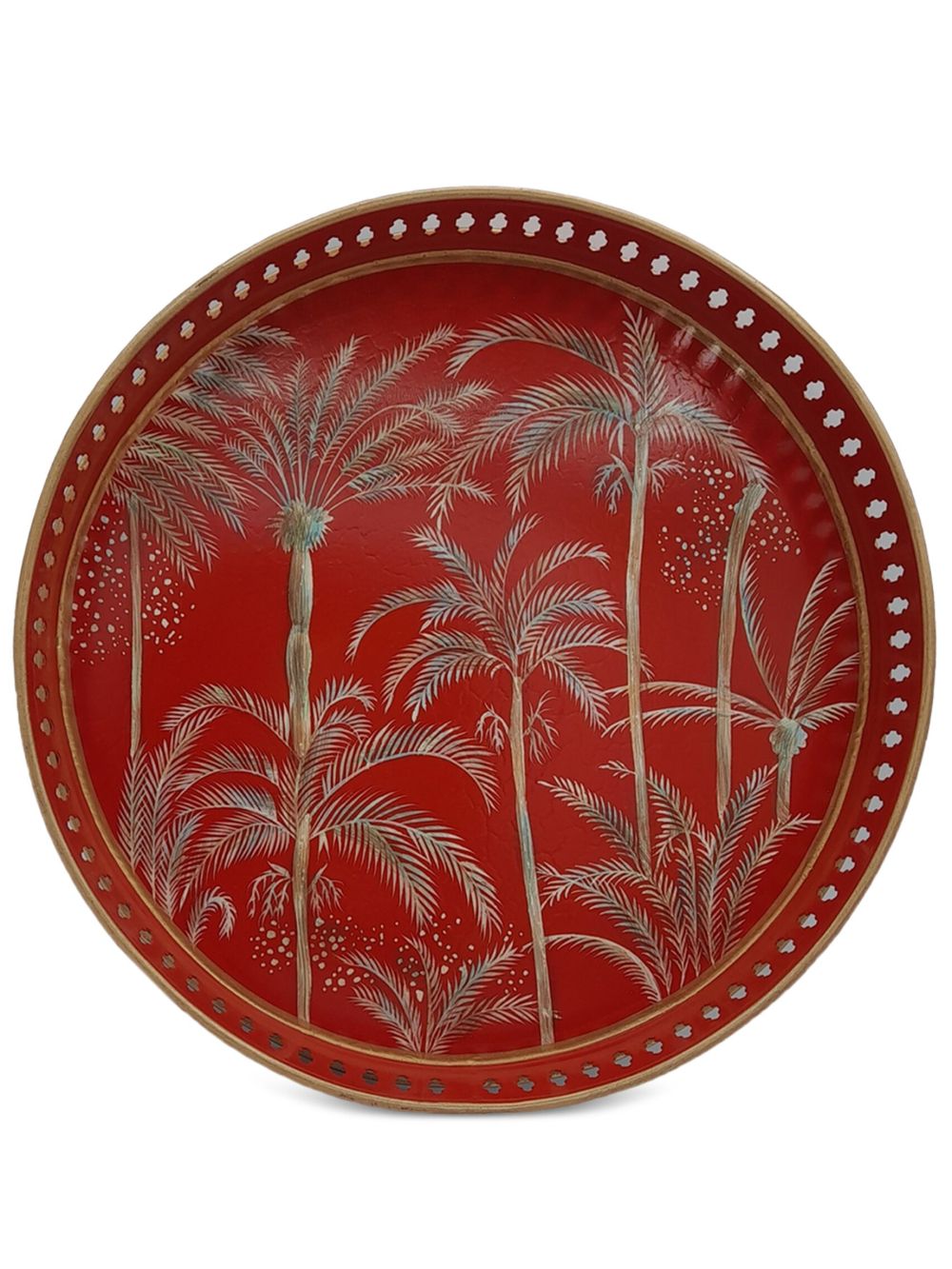 Les-Ottomans 竹叶印花铁托盘（28厘米） - 红色