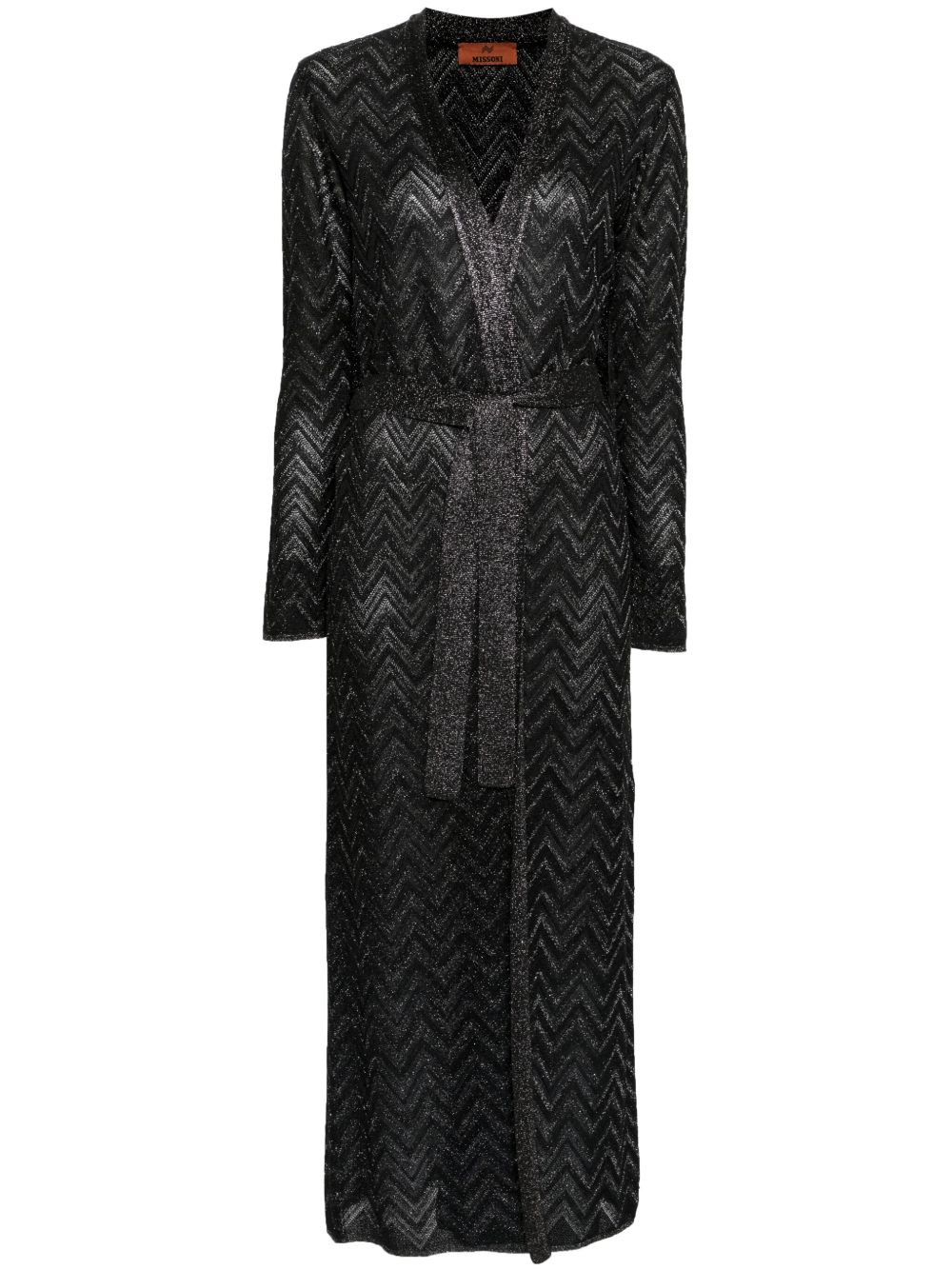 Missoni 金属丝面料Z字形图案编织超长开衫 - 黑色