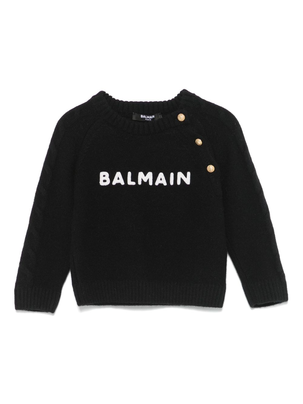 Balmain Kids 雪尼尔面料标贴毛衣 - 黑色