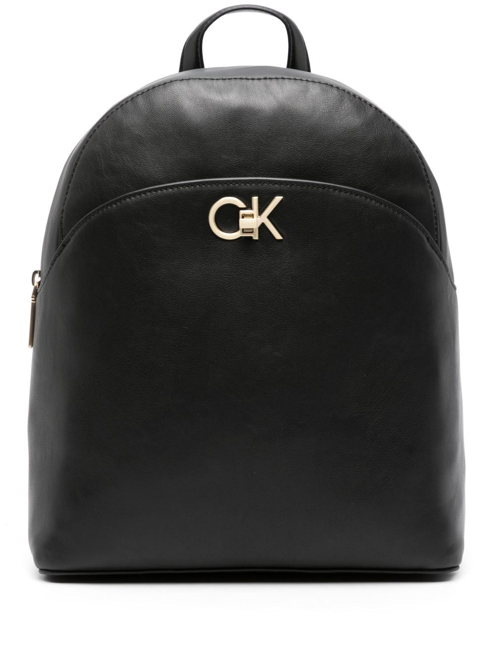 Calvin Klein 经典logo标牌人造皮革双肩包 - 黑色