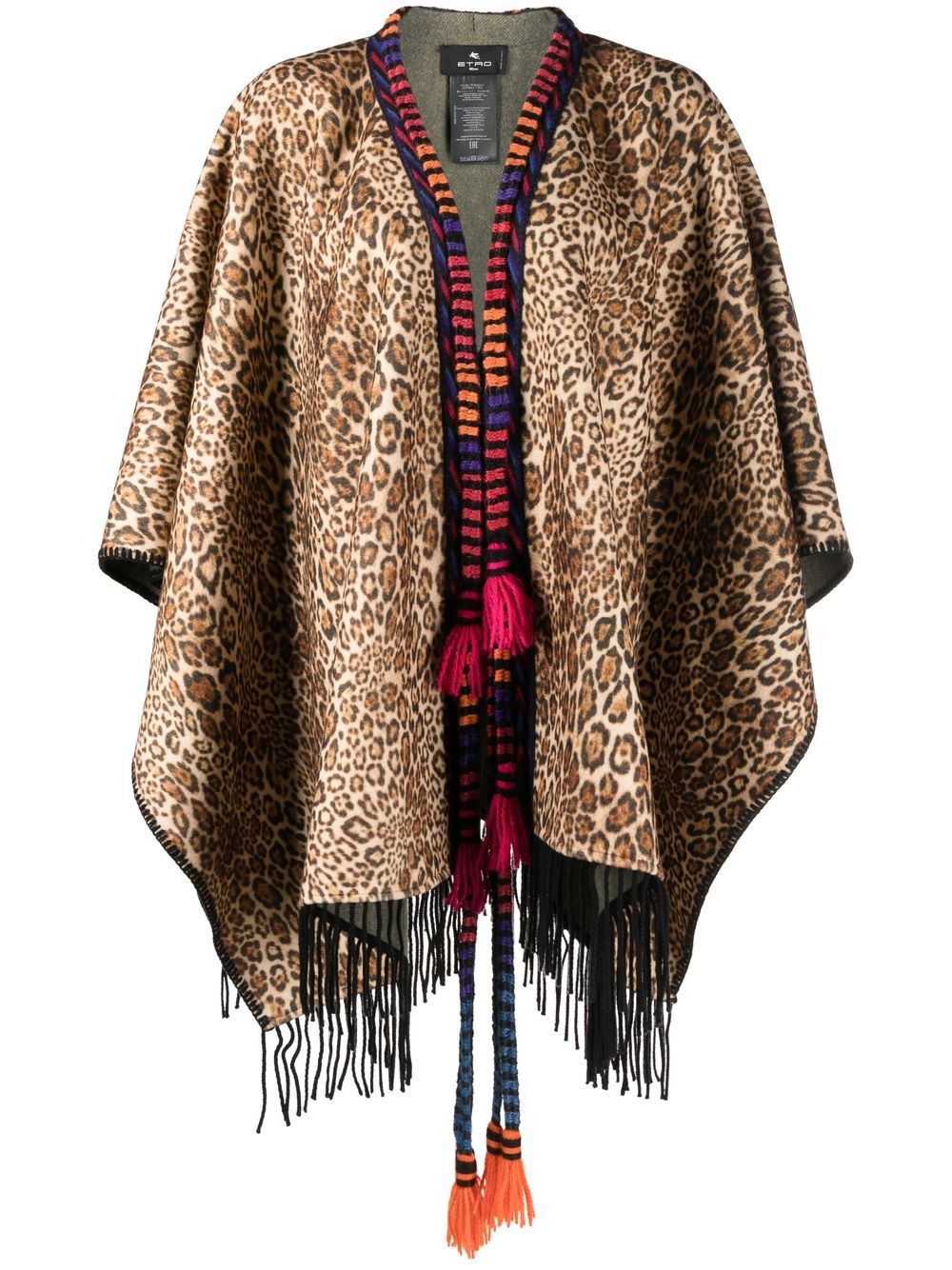 ETRO Fringed Animalier 羊毛斗篷 - 中性色