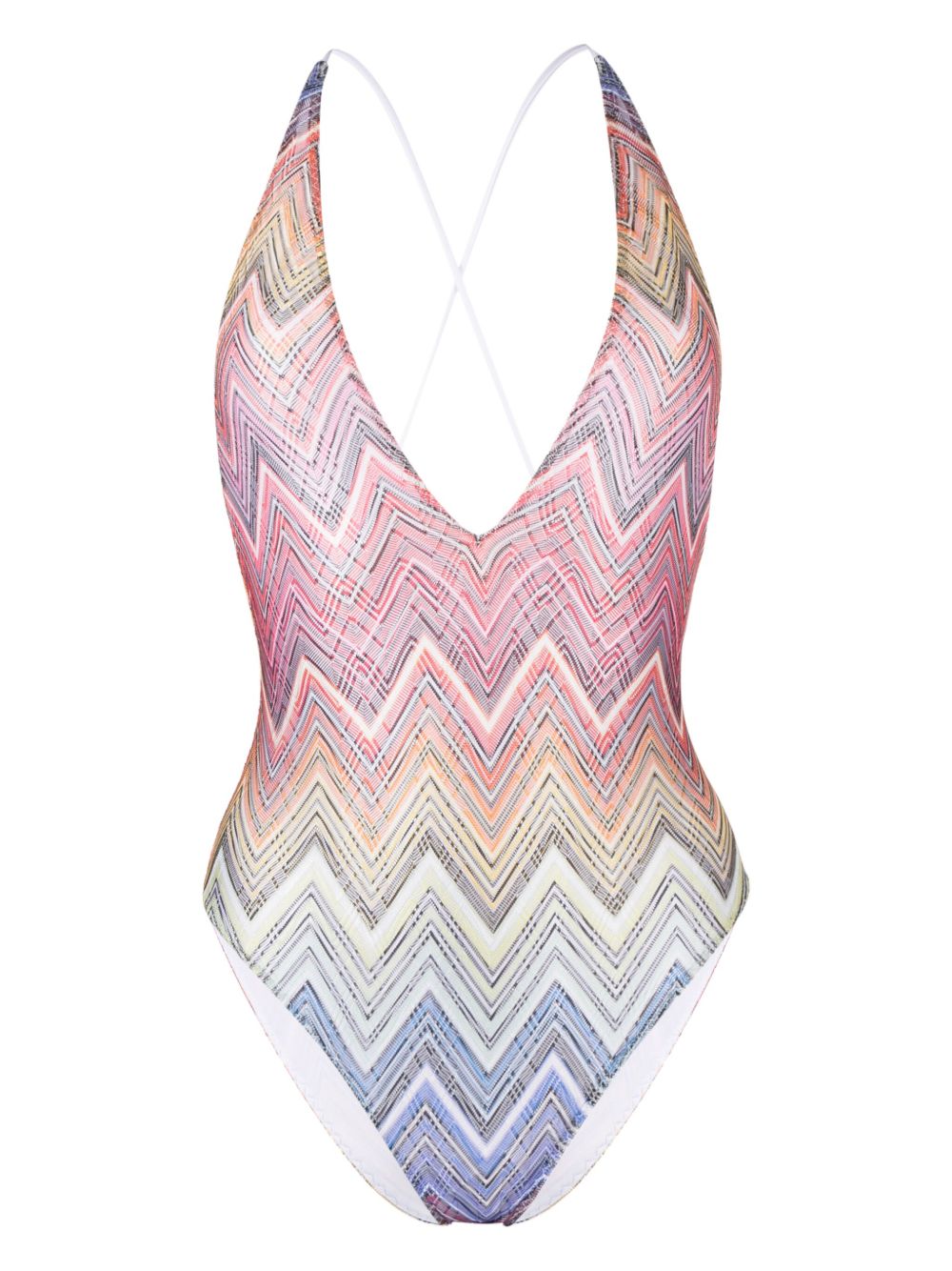 Missoni V领Z字形图案印花连体泳衣 - 粉色