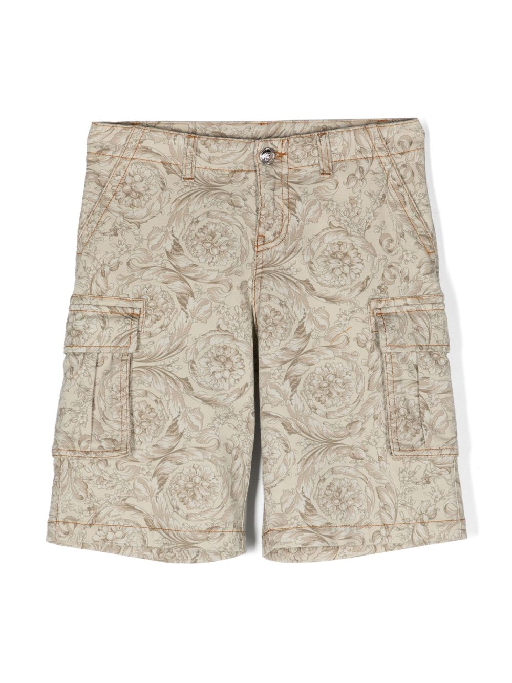 Versace Kids 巴洛克印花牛仔工装短裤 - 中性色