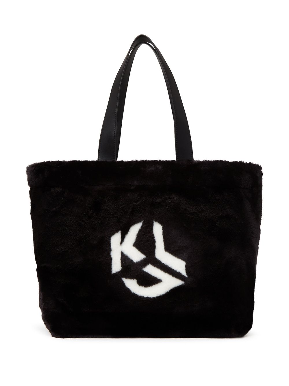 Karl Lagerfeld Jeans logo印花人造皮草托特包 - 黑色