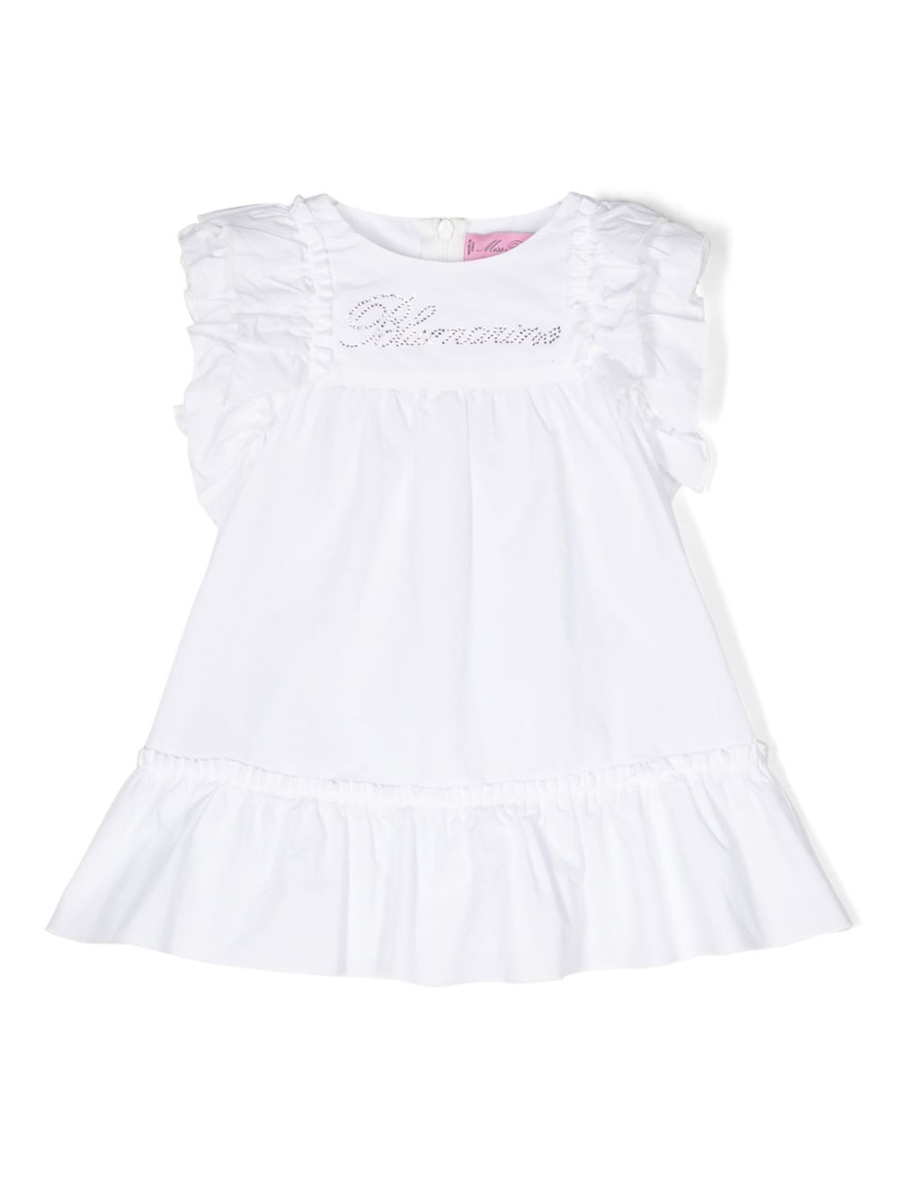 Miss Blumarine 水钻logo棉连衣裙 - 白色