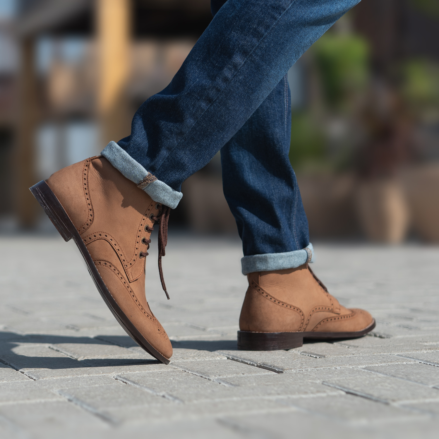 Duster Brogues Derby Brown Nubuck Leather Boots