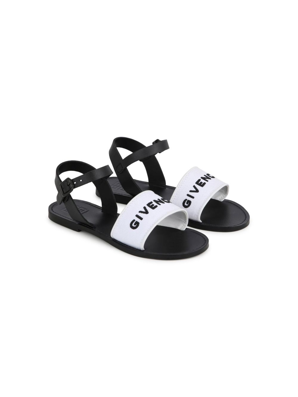 Givenchy Kids logo刺绣皮质凉鞋 - 黑色