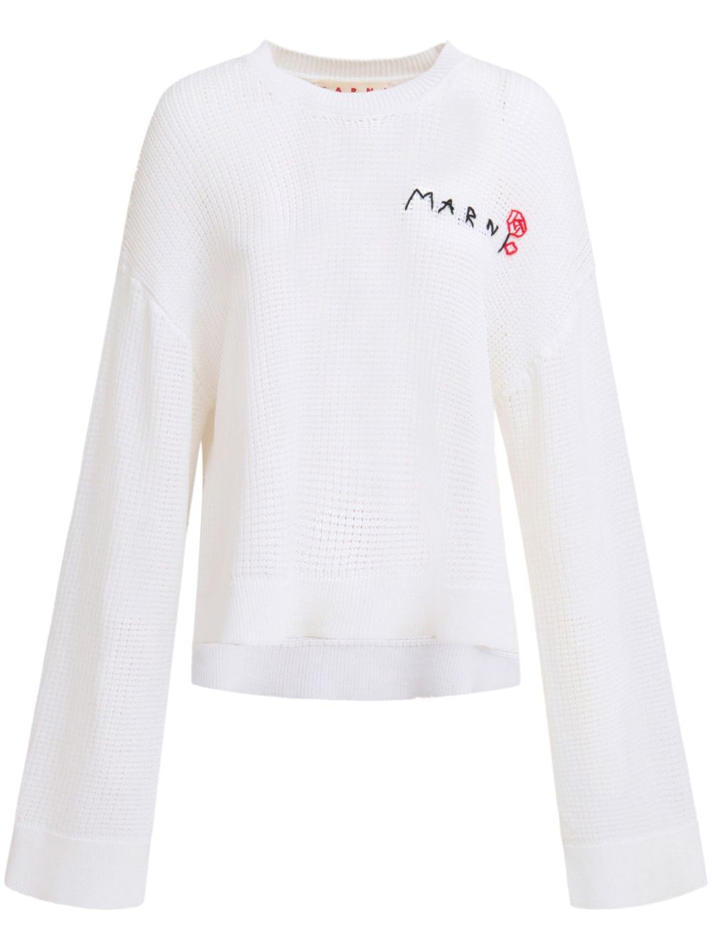 Marni logo刺绣镂空针织毛衣 - 白色