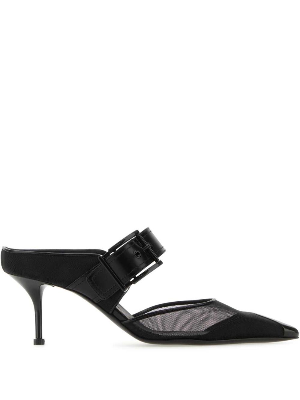 Alexander McQueen 网纱拼接尖头穆勒鞋 - 黑色