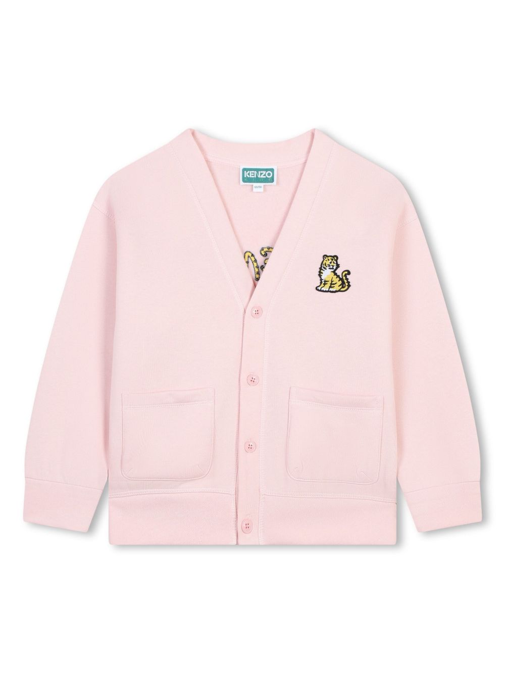 Kenzo Kids 老虎贴花抓绒纹理开衫 - 粉色