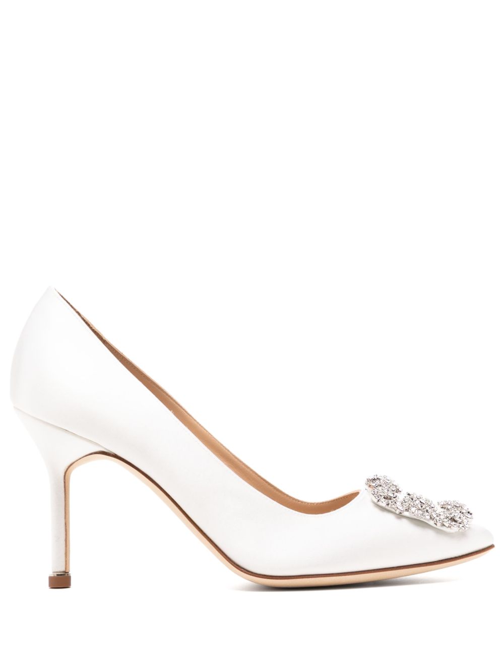 Manolo Blahnik Hangisi 缎面高跟鞋（9厘米） - 白色