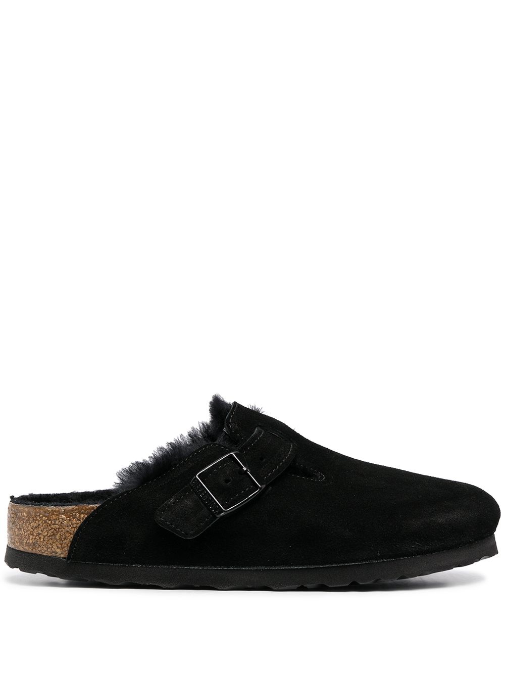 Birkenstock Boston 皮毛一体拖鞋 - 黑色