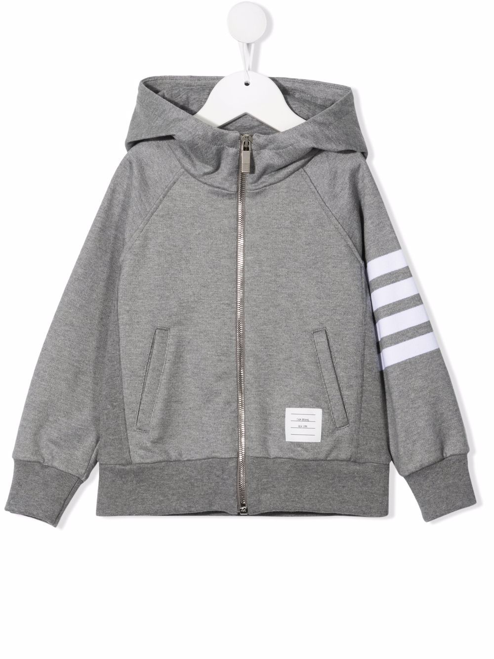 Thom Browne Kids 条纹印花拉链连帽衫 - 灰色