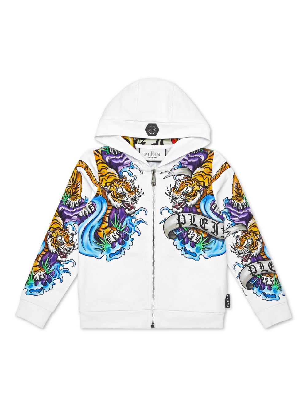 Philipp Plein Junior Tattoo logo印花连帽衫 - 白色
