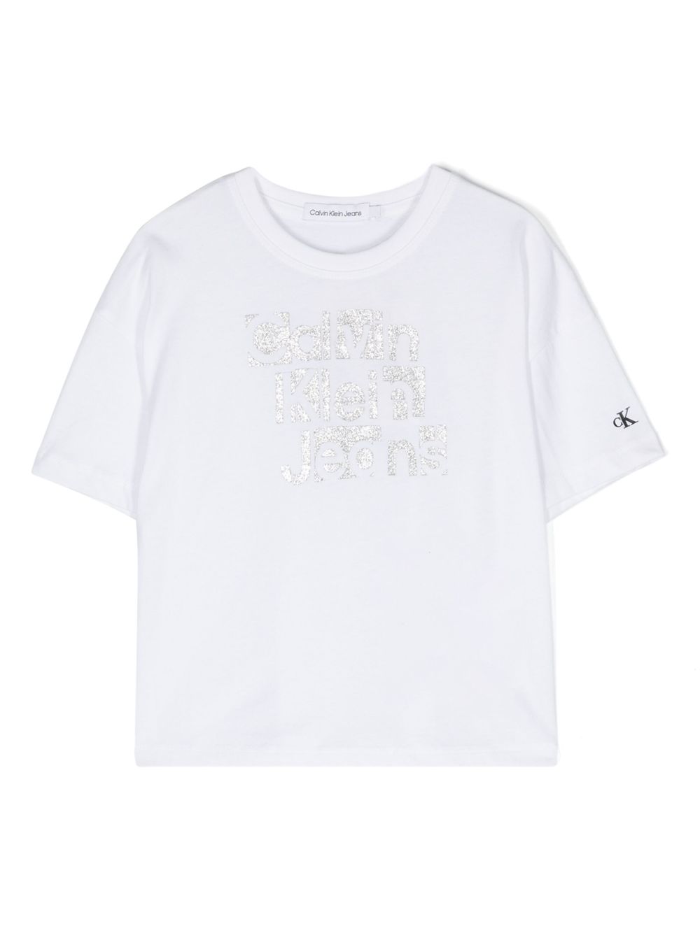 Calvin Klein Kids 亮片金葱logo T恤 - 白色