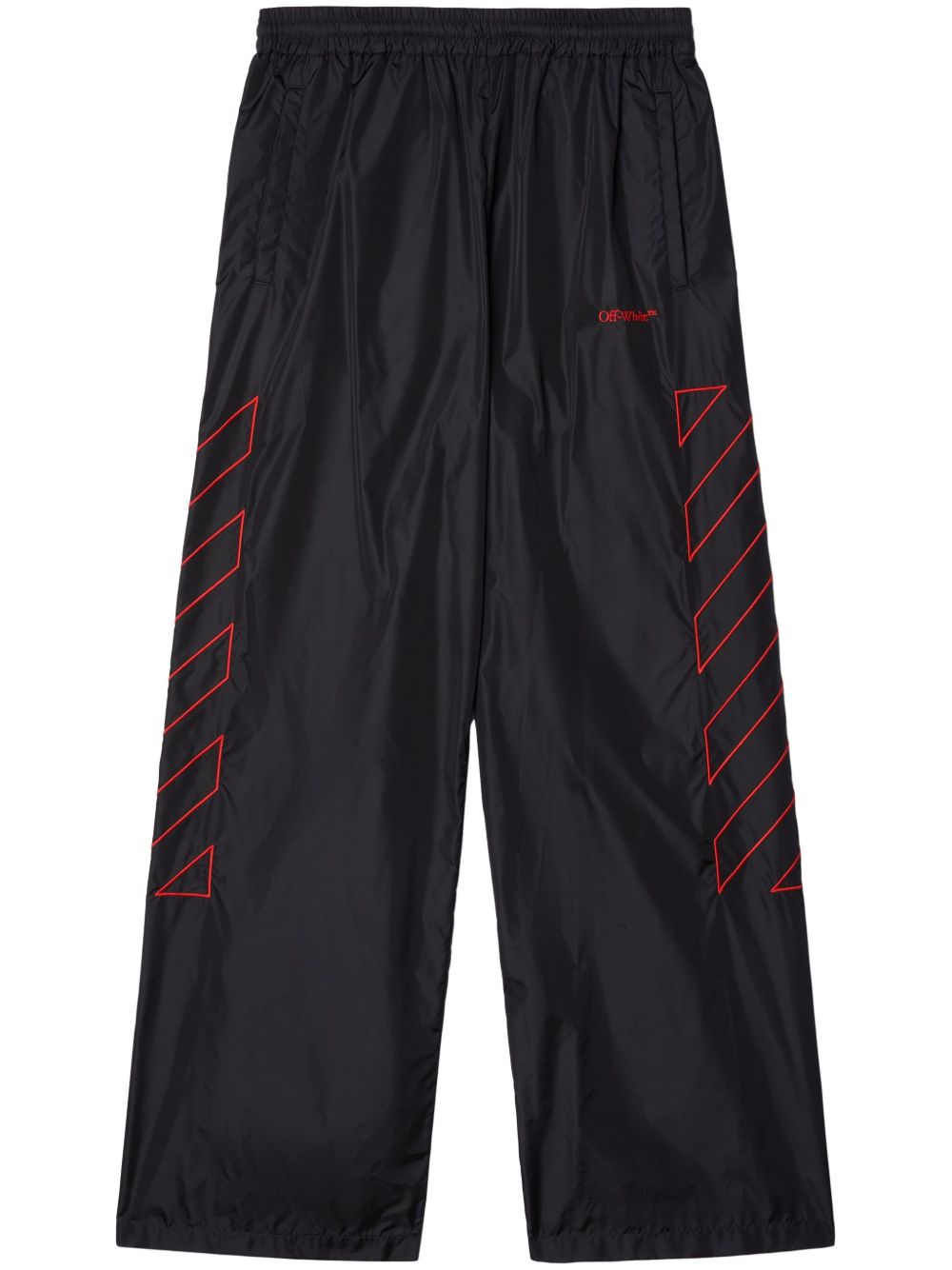Off-White 斜条纹刺绣运动裤 - 黑色