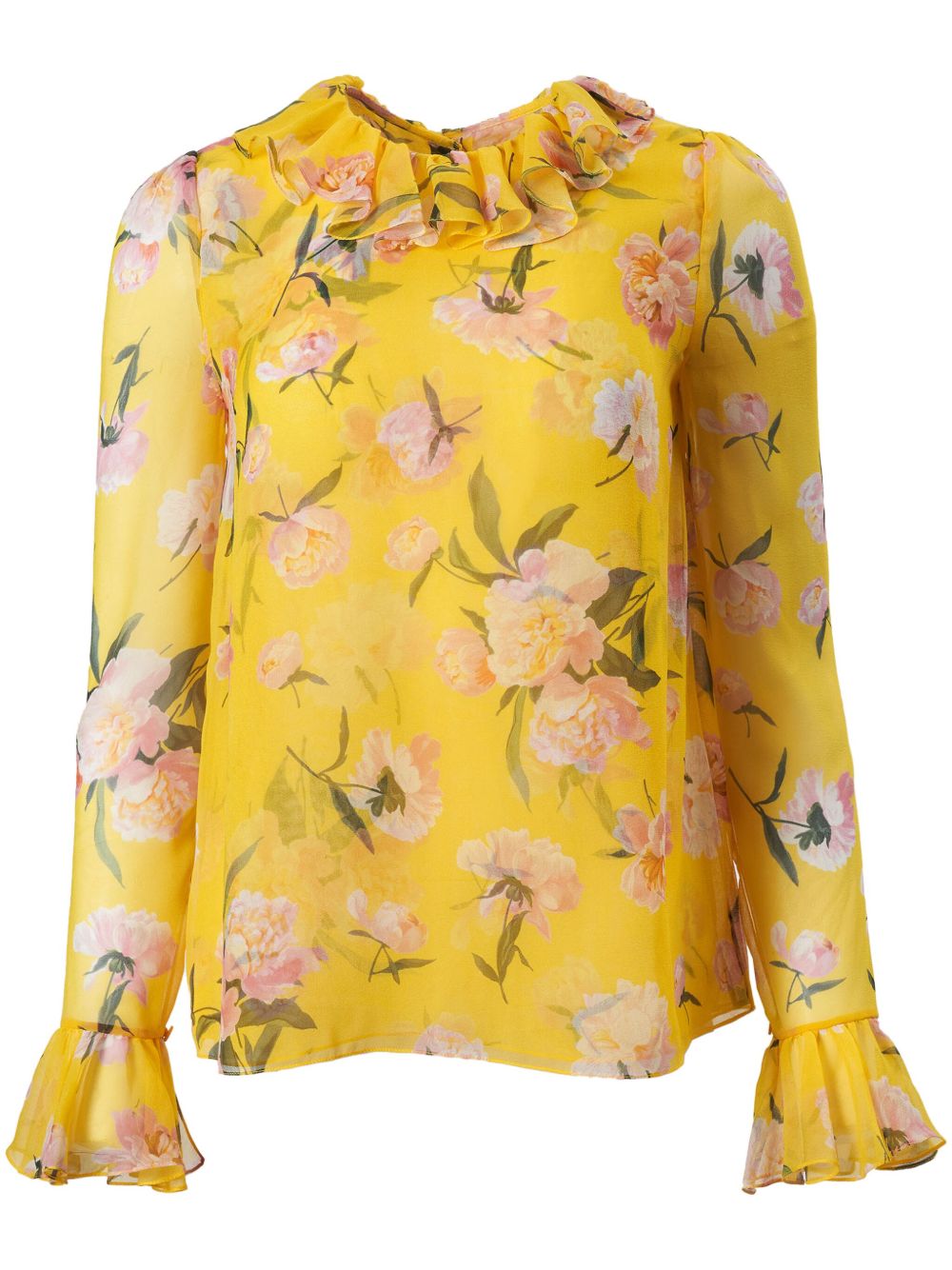 Carolina Herrera 花卉印花荷叶边罩衫 - 黄色