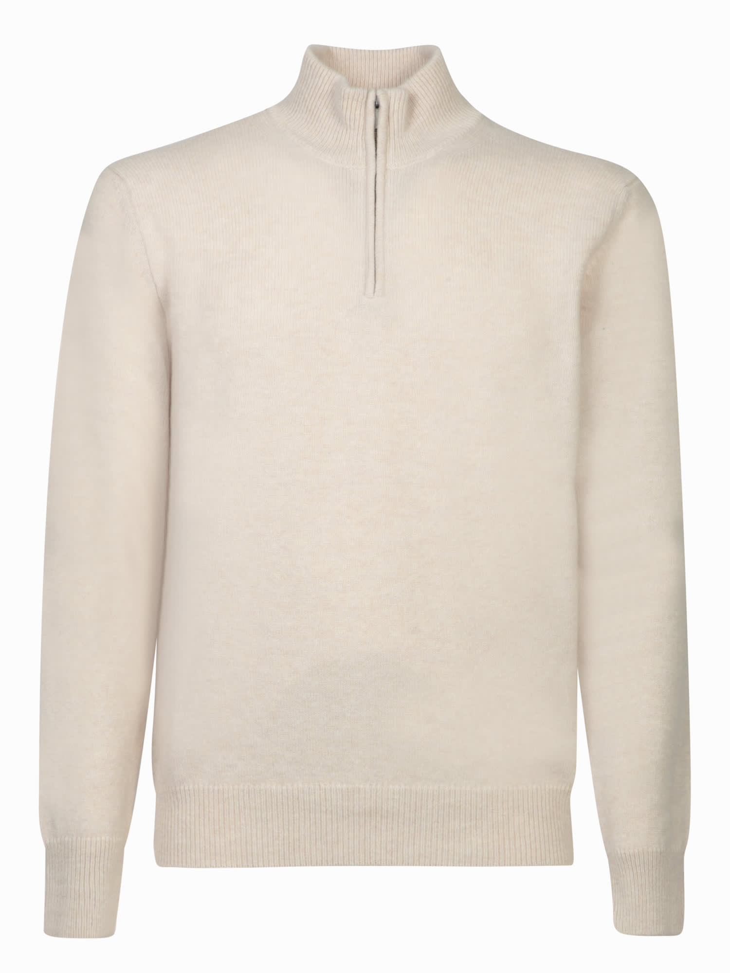 Zanone High Neck Nude Sweater With Half Zip