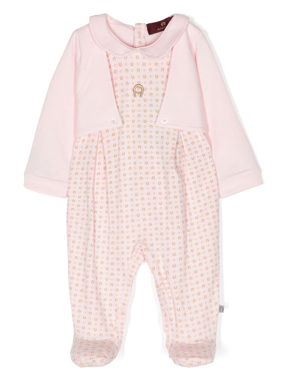 Aigner Kids 经典logo印花棉连体衣 - 粉色