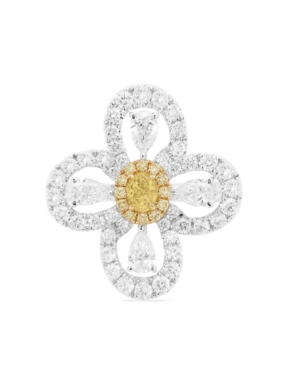 HYT Jewelry 钻石鸡尾酒铂金戒指 - 银色