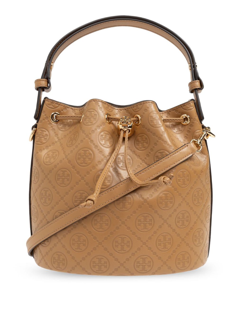 Tory Burch 大面积凹面压花logo水桶包 - 褐色