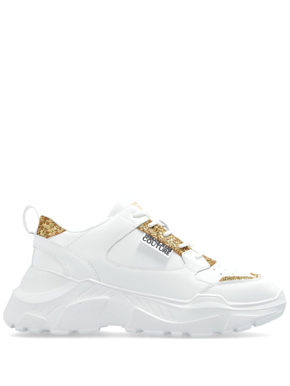 Versace Jeans Couture 标贴亮片金葱细节运动鞋 - 白色