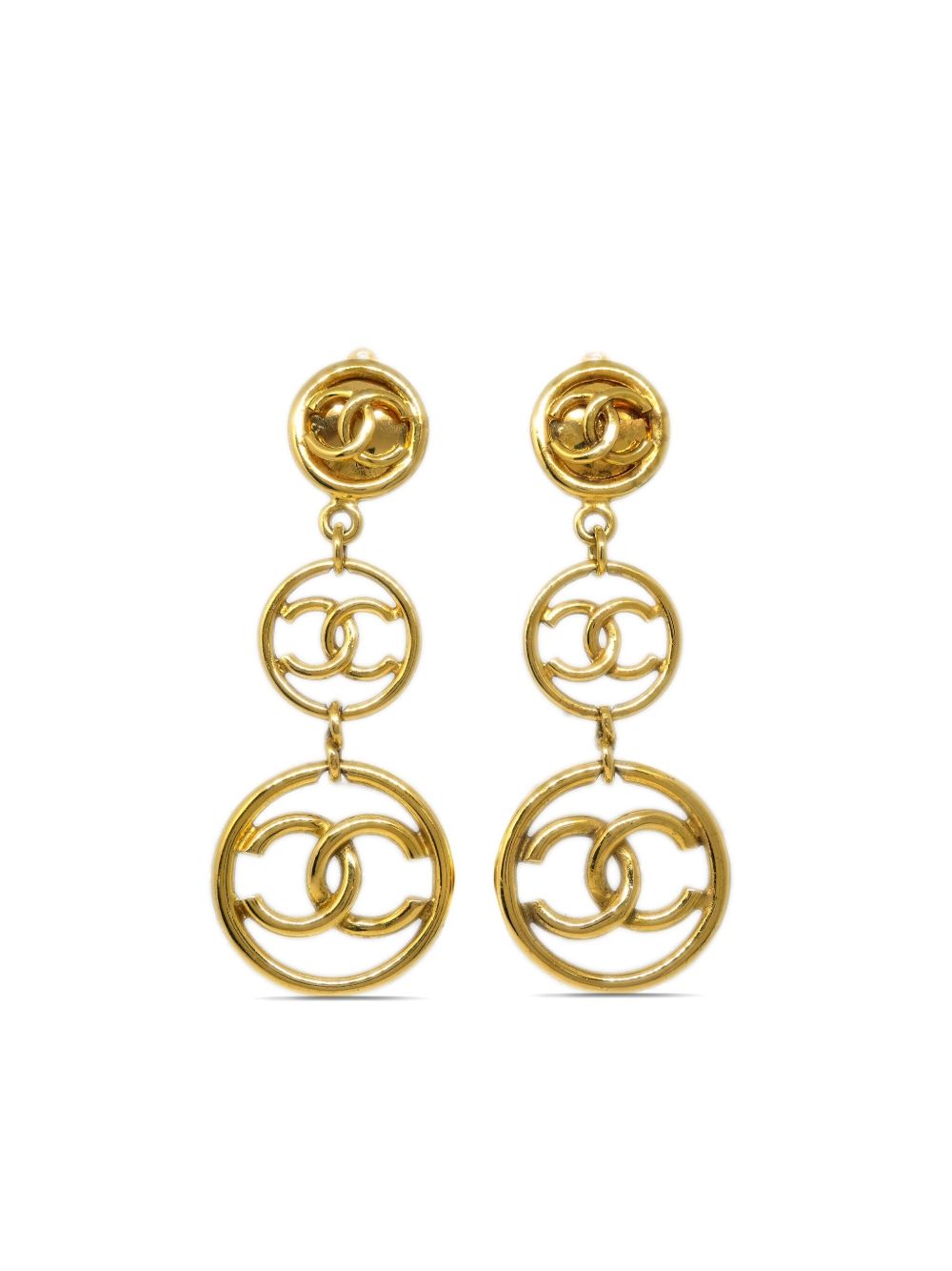 CHANEL Pre-Owned CC 吊饰夹扣式耳环（1993年典藏款） - 金色