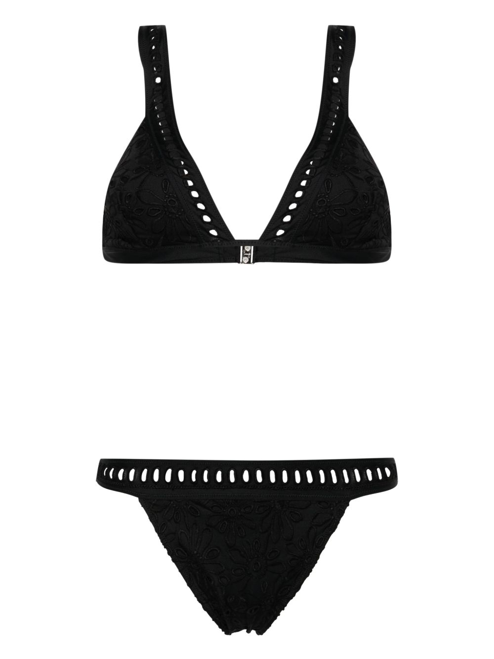 Ermanno Scervino 马德拉刺绣三角形比基尼套装 - 黑色