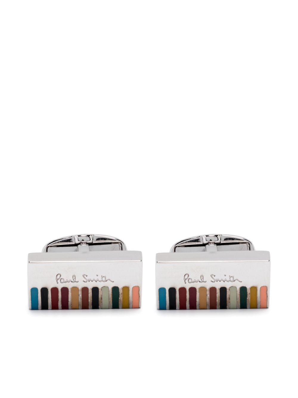 Paul Smith logo雕刻条纹袖扣 - 银色