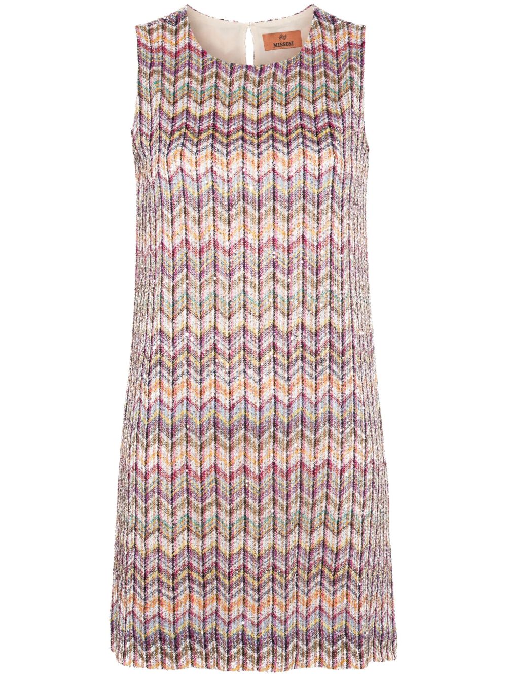 Missoni Z字形图案编织亮片迷你连衣裙 - 粉色