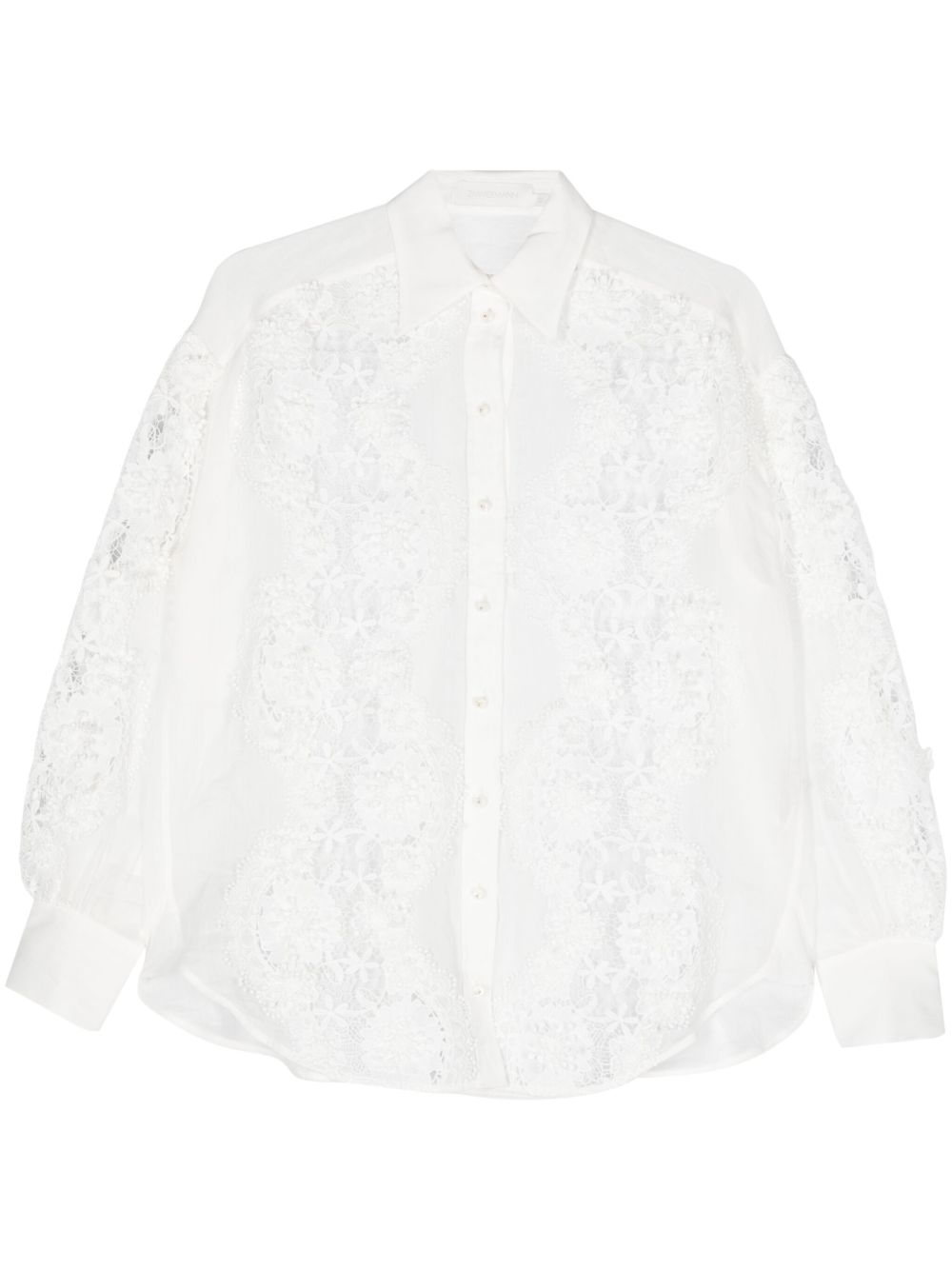 ZIMMERMANN Halliday 花卉蕾丝亚麻衬衫 - 白色