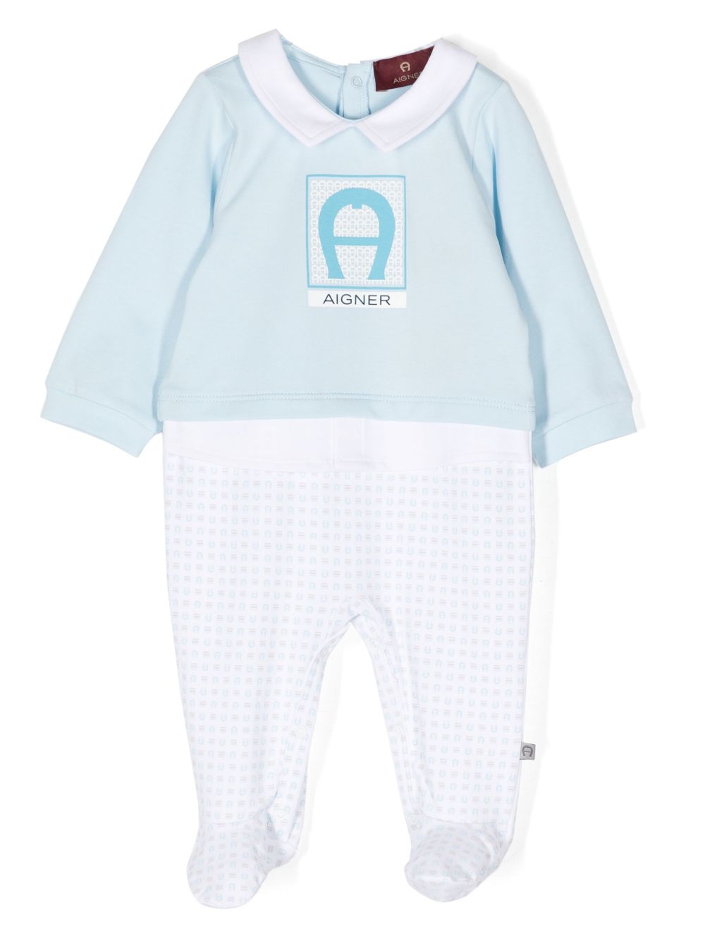 Aigner Kids logo印花比马棉连体睡衣 - 蓝色