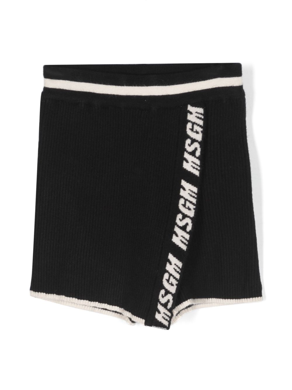 MSGM Kids logo嵌花罗纹针织裙式短裤 - 黑色