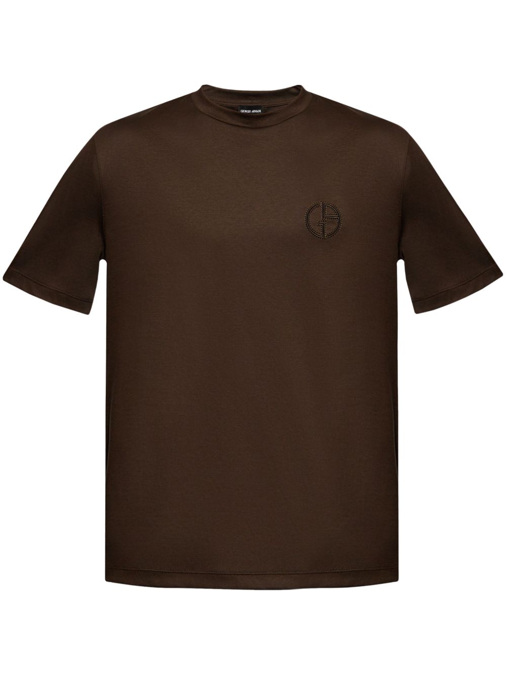 Giorgio Armani logo刺绣T恤 - 褐色
