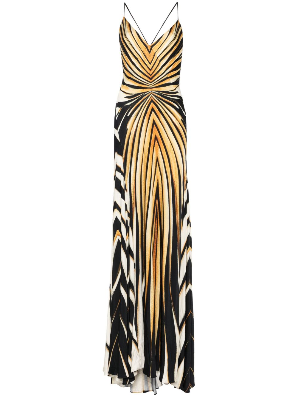 Roberto Cavalli Ray Of Gold 印花超长连衣裙 - 黑色