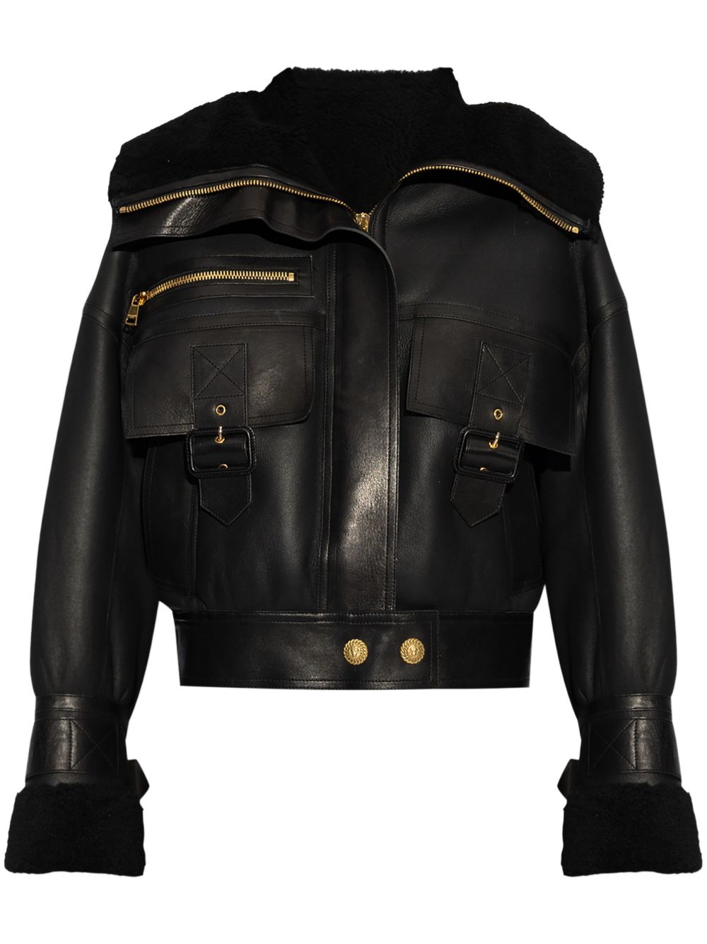 Balmain 皮毛一体衬里皮夹克 - 黑色