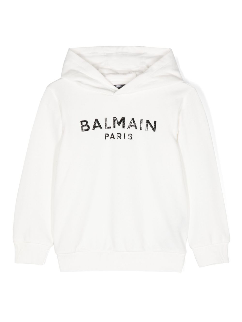 Balmain Kids logo贴花棉连帽衫 - 白色