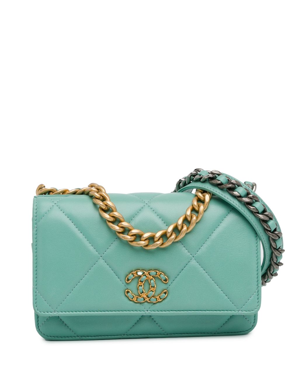 CHANEL Pre-Owned 19 绗缝小羊皮斜挎搭链钱包（2021年典藏款） - 蓝色