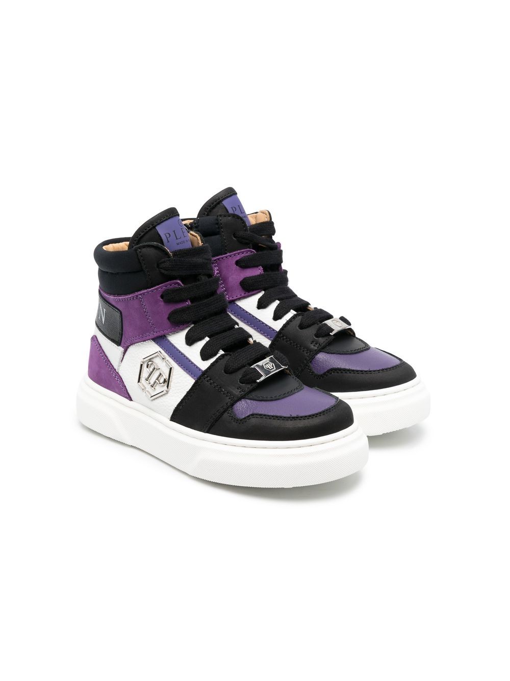 Philipp Plein Junior 拼接高帮运动鞋 - 黑色
