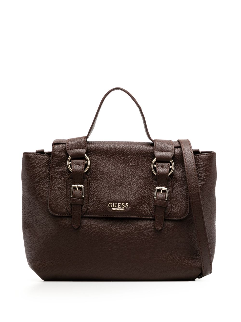 GUESS USA logo标牌顶置手柄斜挎包 - 褐色