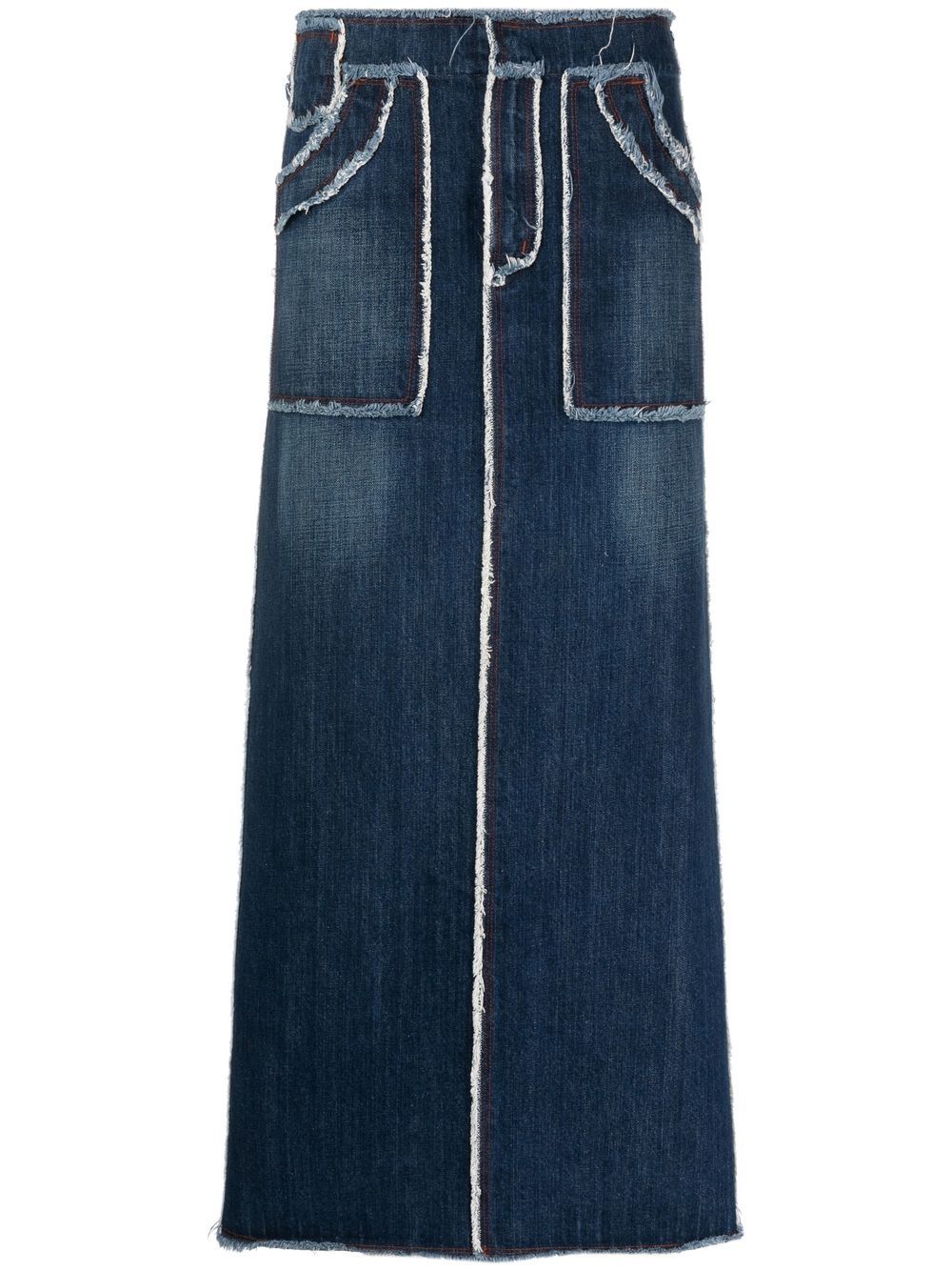 Jean Paul Gaultier Pre-Owned 仿旧边饰超长牛仔半身裙（1990年代典藏款） - 蓝色