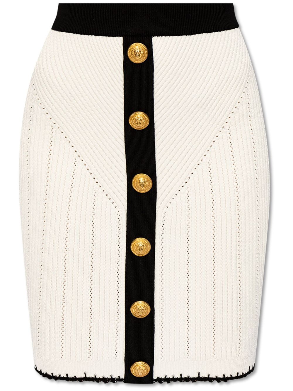 Balmain 纽扣细节针织中长半身裙 - 白色
