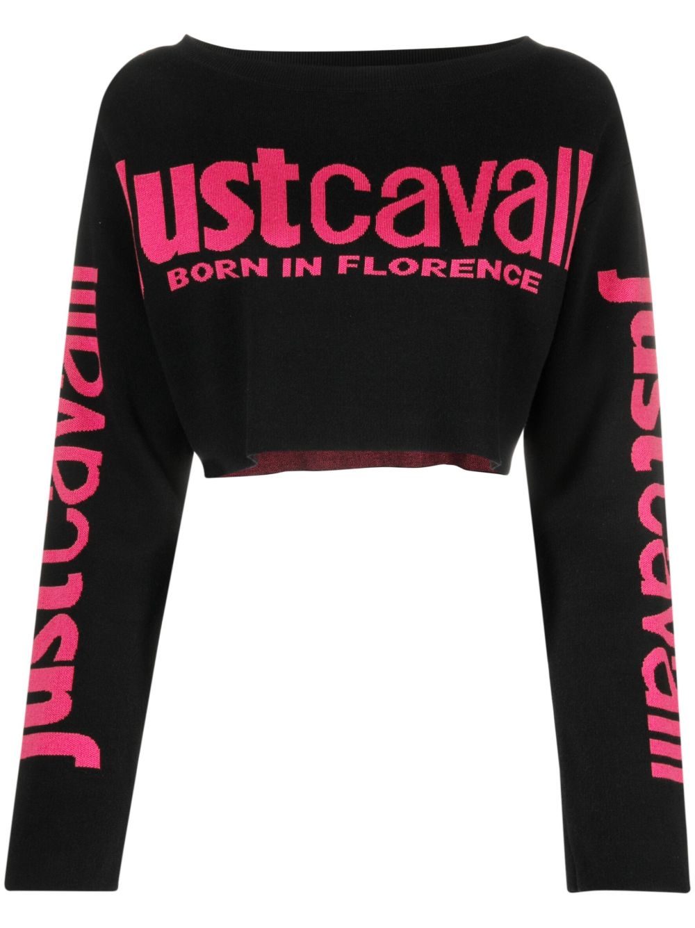 Just Cavalli logo刺绣针织上衣 - 黑色